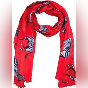 Elu Red Zebra Print Scarf 26x70 NWT